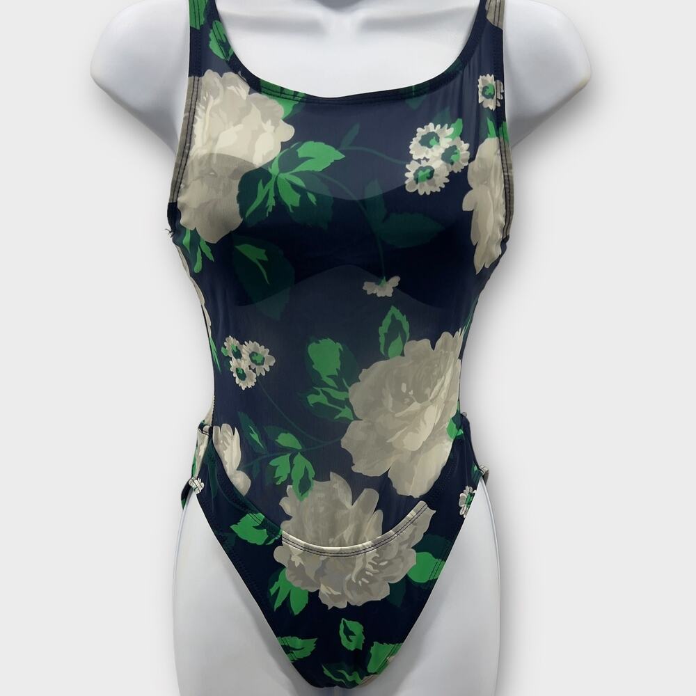 Anne Cole Sheer Blue Floral One Piece with Bandeau Size 6